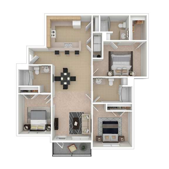 A floor plan of a house with a kitchen, living room, and bathroom.