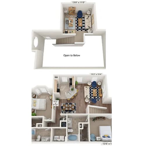 A diagram of a house layout with the text "Open to Below" at the top.