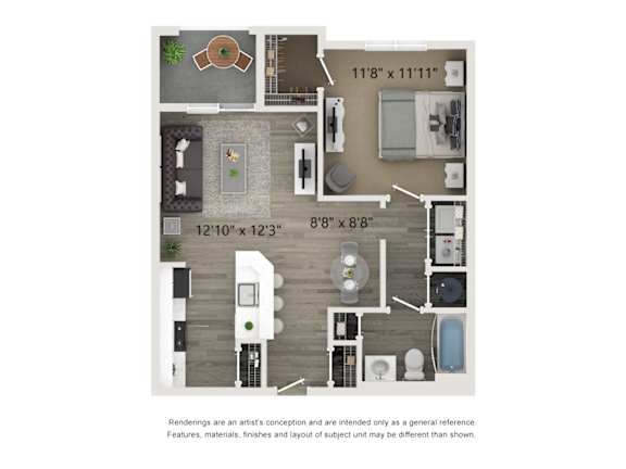 A floor plan of a house with a kitchen, living room, and bathroom.