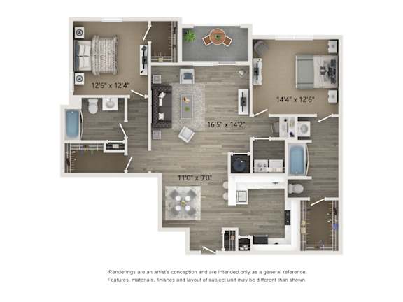 A floor plan of a house with dimensions of each room.