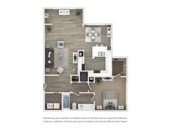 A floor plan of a house with a kitchen, living room, and two bedrooms.