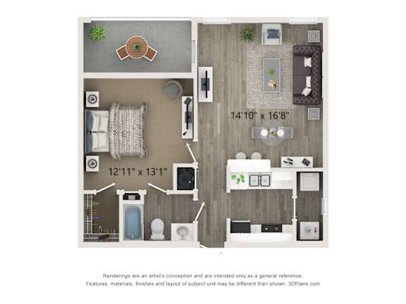 A floor plan of a house with a kitchen, living room, and bathroom.