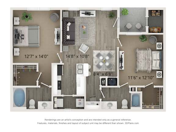 A floor plan of a house with dimensions and furniture layout.