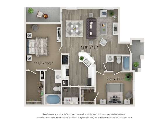 A floor plan of a house with a living room, kitchen, and two bedrooms.
