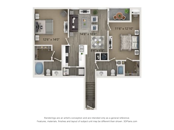 A floor plan of a house with a kitchen, living room, and bathroom.