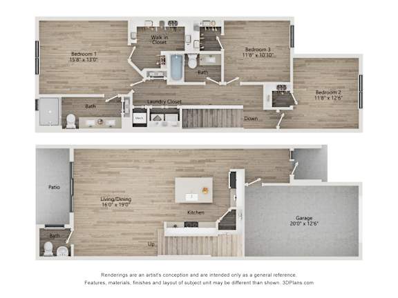 A floor plan of a two-story house with dimensions of each room.