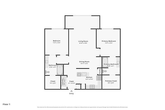 A floor plan of a house with labeled rooms and dimensions.
