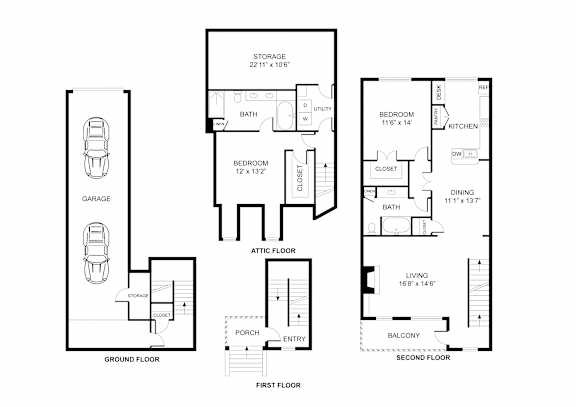 Two bedroom, two bath, townhome,  kitchen, pantry, coat closet, living/dining room, two walk in closets, linen closet and laundry room. THE LAKESIDE floor plan, 1508 square feet.