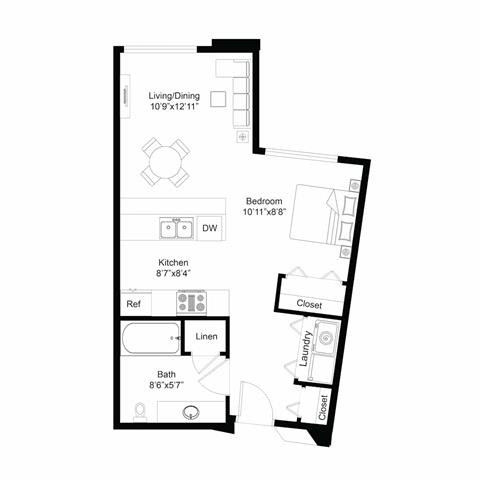 Studio and 1 bathroom 2D apartment floor plan at Brickstone