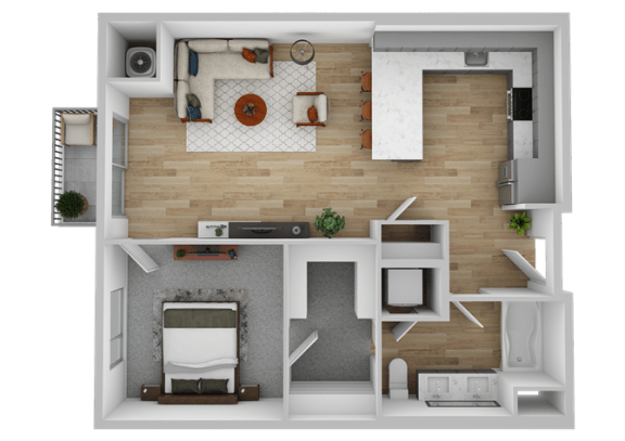 a layout of a bedroom with a living room and a bathroom