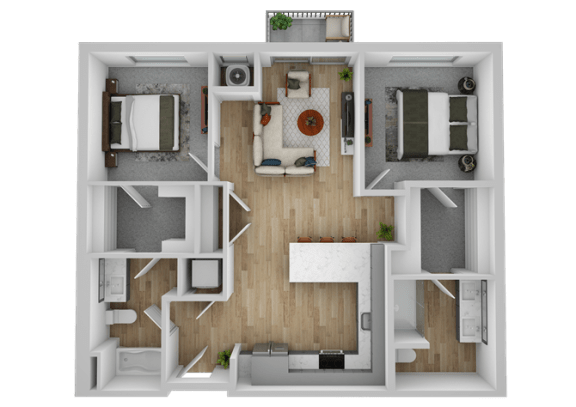 a layout of a bedroom and living room with wood flooring
