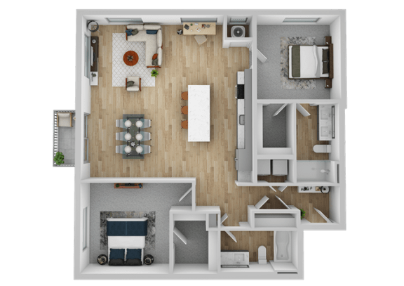 a layout of a bedroom and living room with a wood floor