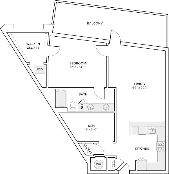 A floor plan of a home with a living room, kitchen, and bedrooms.