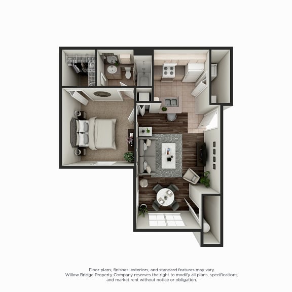 Montclair 1 BR 1 BA 3D Floor Plan