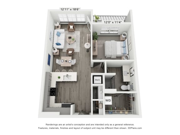 1 bed 1 bath floorplan