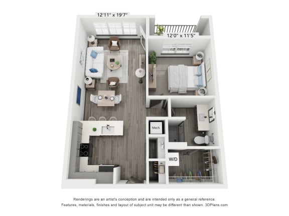 1 bed 1 bath floorplan
