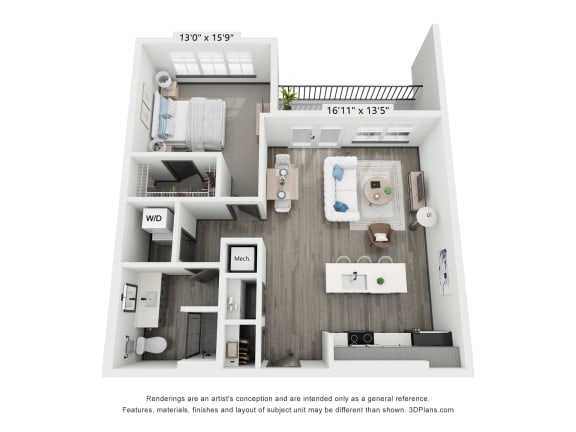 1 bed 1 bath floorplan