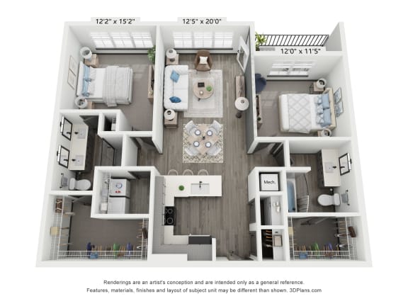 2 bed 2 bath floorplan