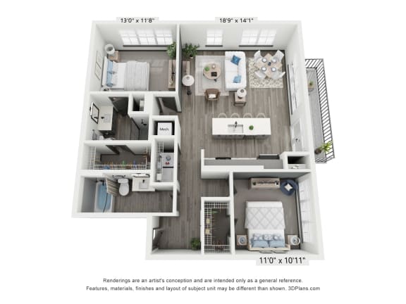 2 bed 2 bath floorplan