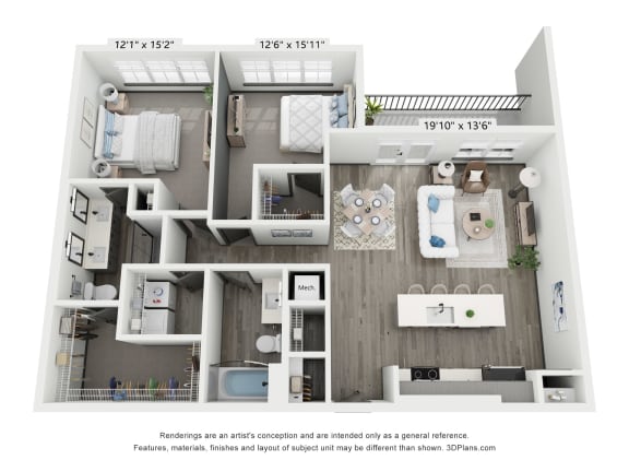 2 bed 2 bath floorplan