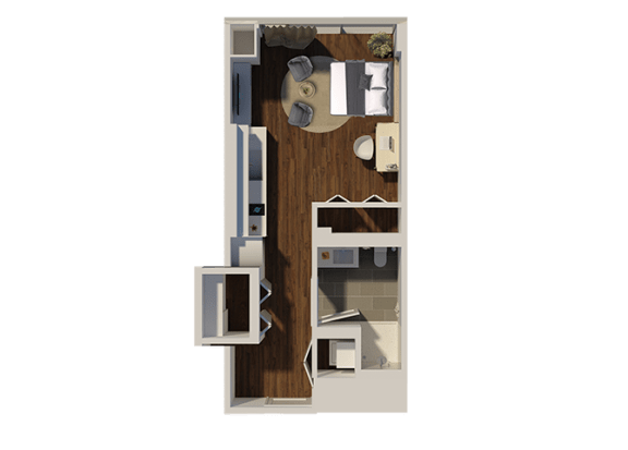 Studio 1 bathroom Style 3 Apartment Floor Plan at Eleven40, Chicago, 60605