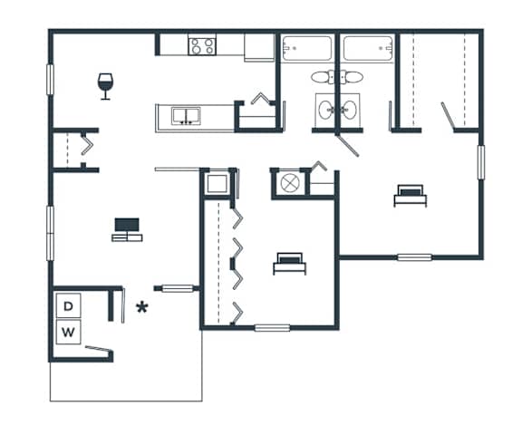 a floor plan of a house with a bedroom and a living room