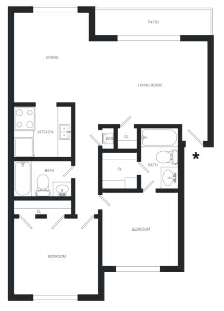 a blueprint of a floor plan of a house with an open floor plan and a