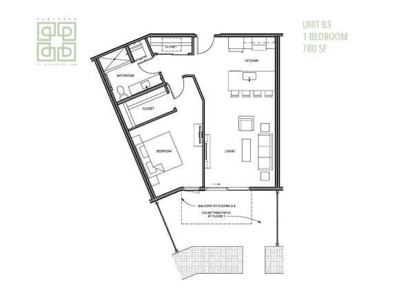 a floor plan of a unit with a bedroom and a bathroom