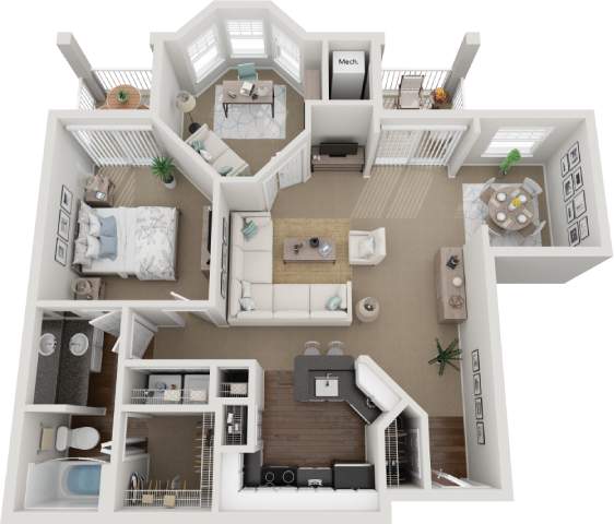 a 3d drawing of a floor plan with a bedroom and a bathroom