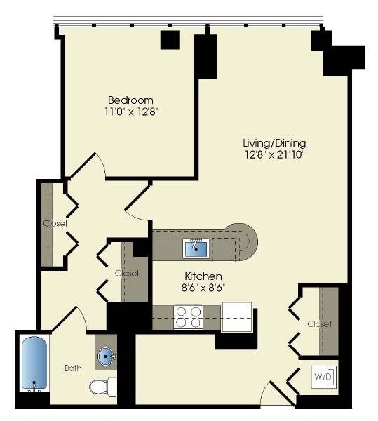 a floor plan of a house with a bedroom and a living room
