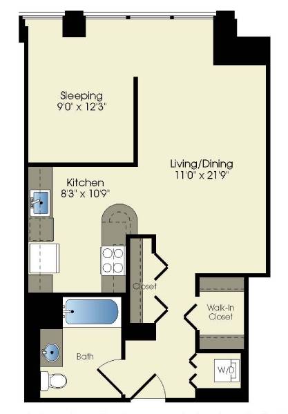the floor plan of a small room with a bathroom and a bedroom