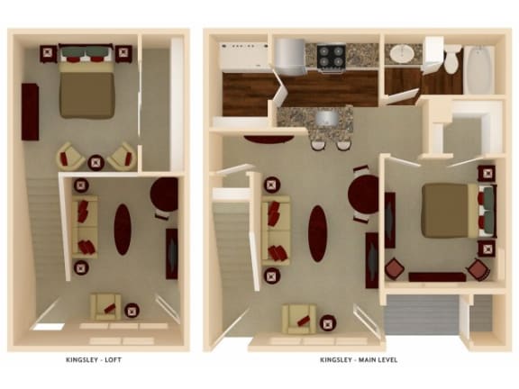 a stylized drawing of a bedroom and a living room