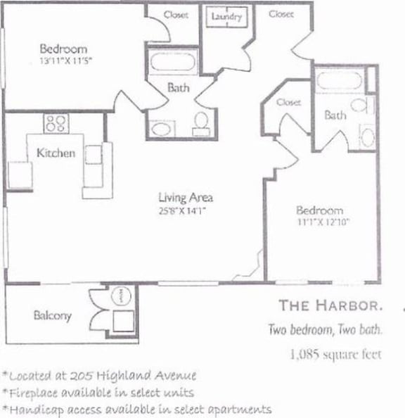 a floor plan of a house with two bedrooms and a bathroom