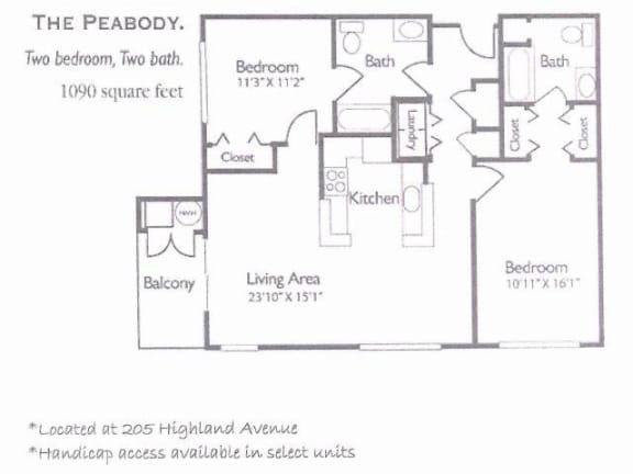 the floor plan of two bedroom two bath