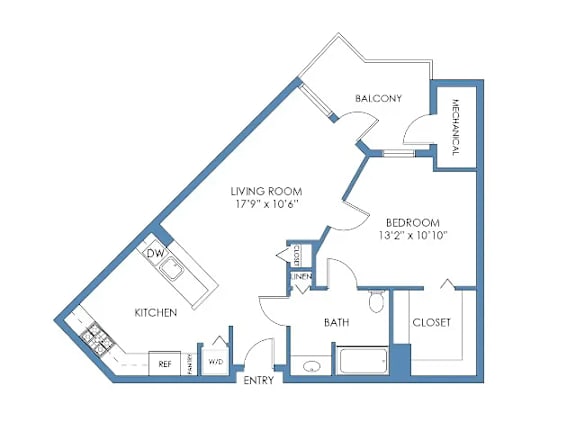 a floor plan of a bedroom apartment with an open floor plan