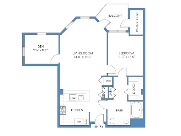 a floor plan of a bedroom floor plan with an open floor plan