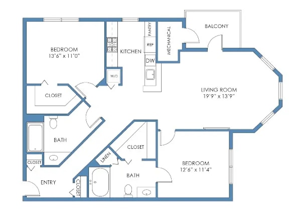 a blueprint of a floor plan with bedrooms and baths