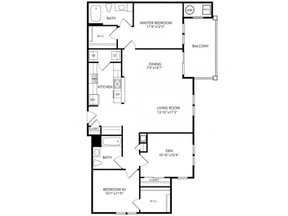 a floor plan of a house with two bedrooms and two bathrooms