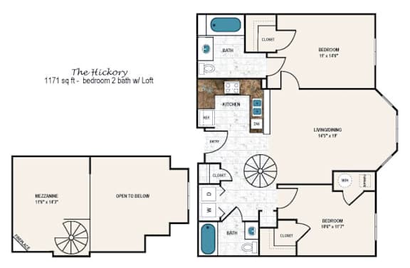 A floor plan of a 1171 sq ft home with two bathrooms and a loft.