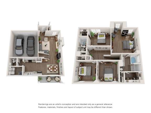 A floor plan of a two-bedroom apartment with a living room, kitchen, and bathroom.