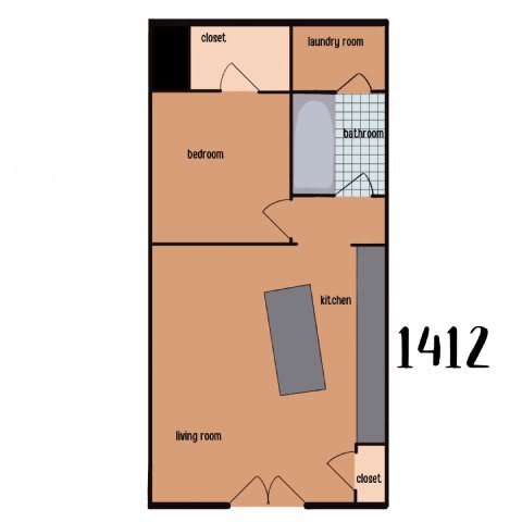 oval floor plan of the 1122 sq ft roommates