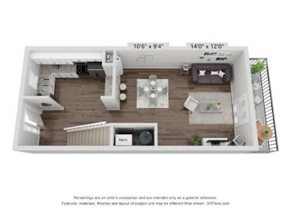 a 1 bedroom floor plan with a bathroom and a living room