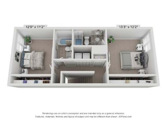 a stylized floor plan of a 2100 sq ft apartment