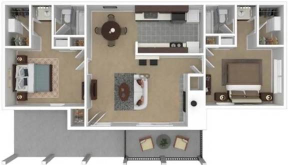 A floor plan of a house with a kitchen, living room, and bathroom.
