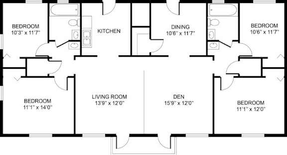 A black and white image of a floor plan for a house.