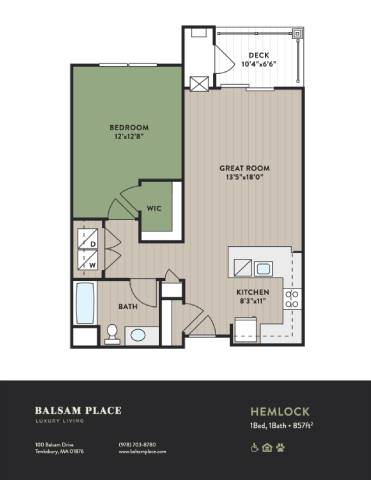 A floor plan for a home with a bedroom, bathroom, kitchen, and great room.