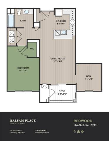 A floor plan of a property with a kitchen, bath, and bedroom.