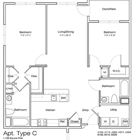 Apt Type C floor plan with dimensions and room labels.