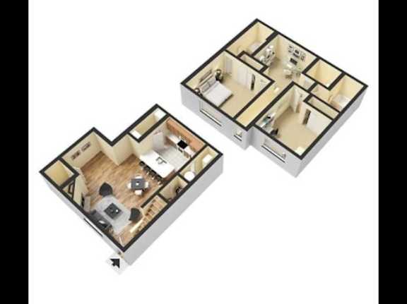 Two house floor plans with a kitchen, living room, and bedrooms.
