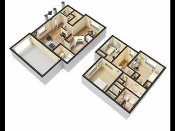 A 3D floor plan of a two-story residential building.